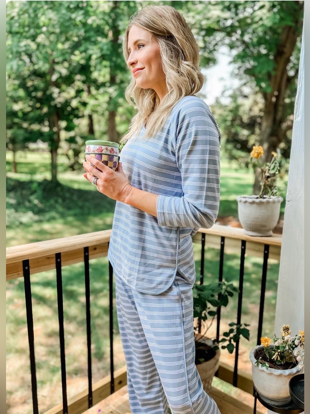Women's Light Blue Striped Pajama Set - Classic Comfort